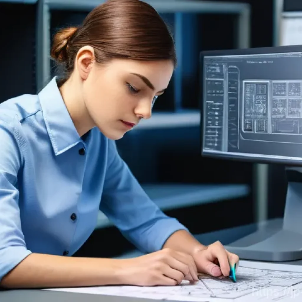 기계설계 필수 자격증 취득 순서 - **Prompt:** A focused professional mechanical design engineer, female, in her late 20s, with short, ...
