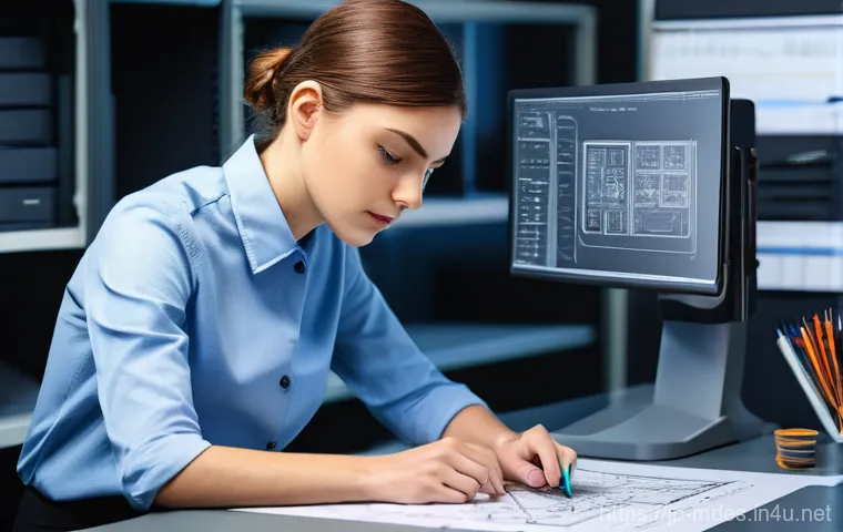 기계설계 필수 자격증 취득 순서 - **Prompt:** A focused professional mechanical design engineer, female, in her late 20s, with short, ...