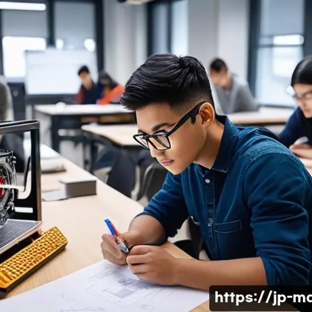 기계설계 관련 학위와 비학위 비교 - A modern university classroom scene focused on mechanical design students engaged in a hands-on grou...