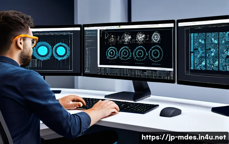 기계설계 실무에서 자주 쓰이는 용어 - A detailed 3D CAD workspace showing a mechanical engineer&rsquo;s desktop with multiple monitors displayin...