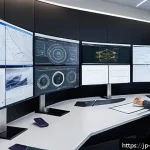 기계설계 필드 리포트 - A futuristic mechanical engineering design studio featuring engineers collaboratively working on adv...